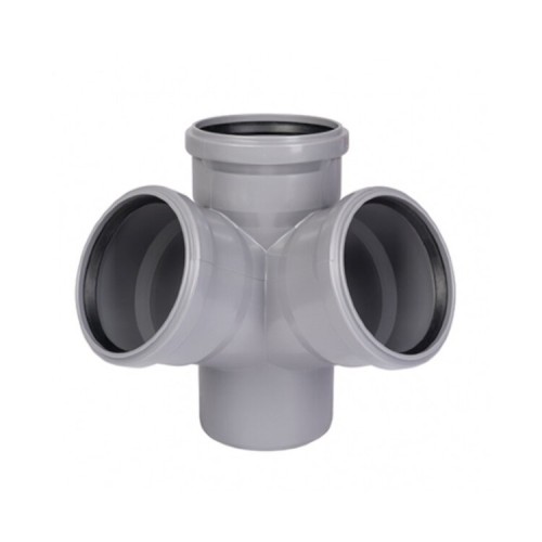 Крестовина PP-H двухплоскостная серая Дн 110-110-110 б/нап в/к VALFEX в Челябинске