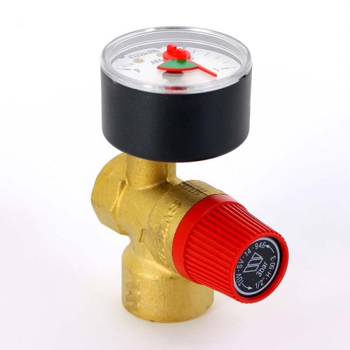 Клапан предохранительный латунный пружинный с манометром с внутренней резьбой SVM30 Watts 15 мм 1/2" в Челябинске