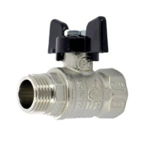 Кран запорный латунный стандартнопроходной с ручкой-бабочкой ВР-НР Ру 40 Bugatti 607 Bugatti 15 мм 1/2" в Челябинске