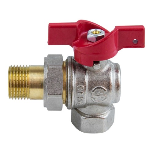 Кран запорный латунный угловой полнопроходной с ручкой-бабочкой ВР-НР-накидная гайка Ру 25 BV.533 MVI 20 мм 3/4" в Челябинске