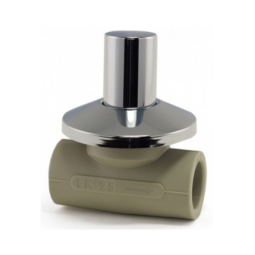 Кран полипропиленовый PP-R запорный прямой стандартнопроходной с внутренней пайкой серый ручка-вентиль Ру 10 Wavin Ekoplastik 25 мм ГОСТ 32415-2013 в Челябинске