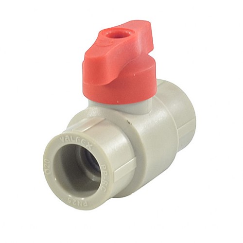 Кран полипропиленовый PP-R запорный прямой стандартнопроходной с внутренней пайкой серый ручка-бабочка Ру 25 VALFEX 20 мм ГОСТ 32415-2013 в Челябинске