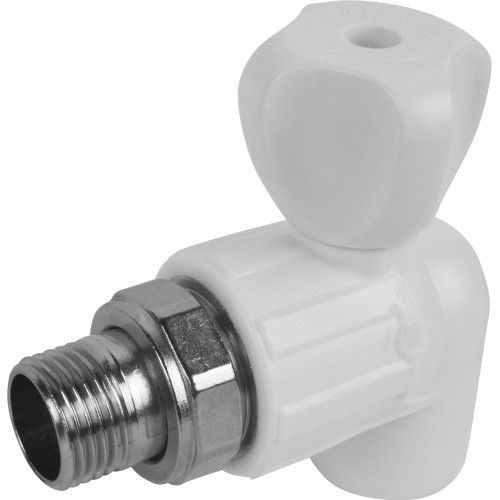 Кран полипропиленовый PP-R запорный угловой стандартнопроходной НР белый ручка-вентиль для радиатора Ру 10 Pro Aqua 25 мм 3/4" ГОСТ 32415-2013 в Челябинске